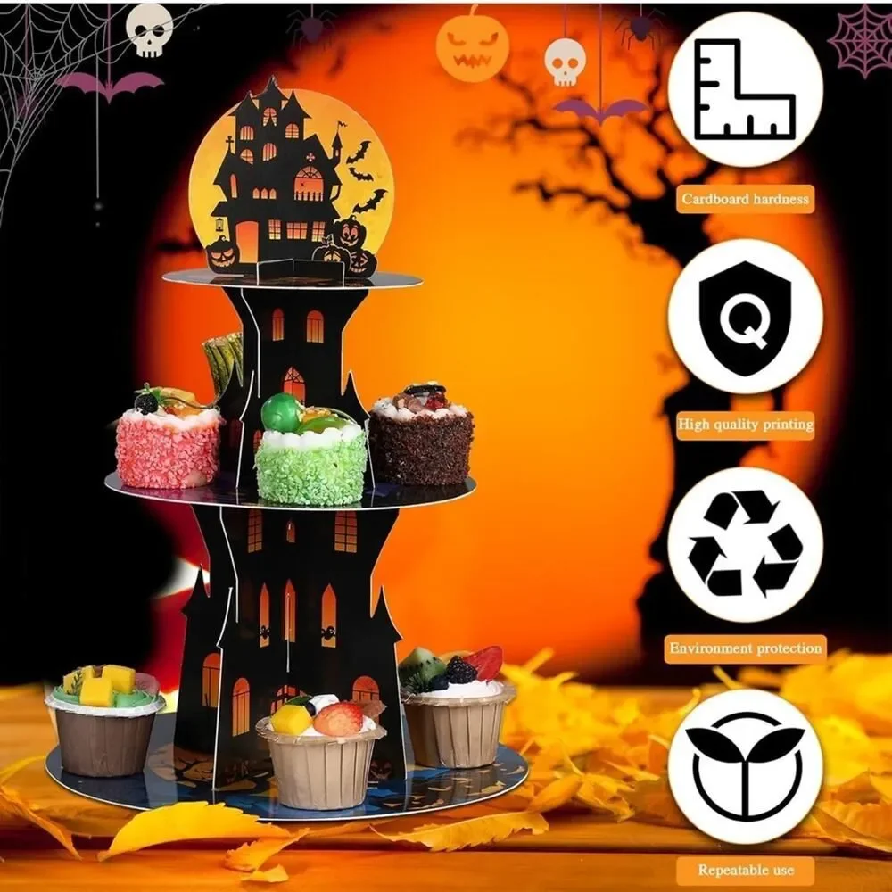 Halloween Party Cupcake Stand Decorations, 3 Tier Happy Halloween Theme Party